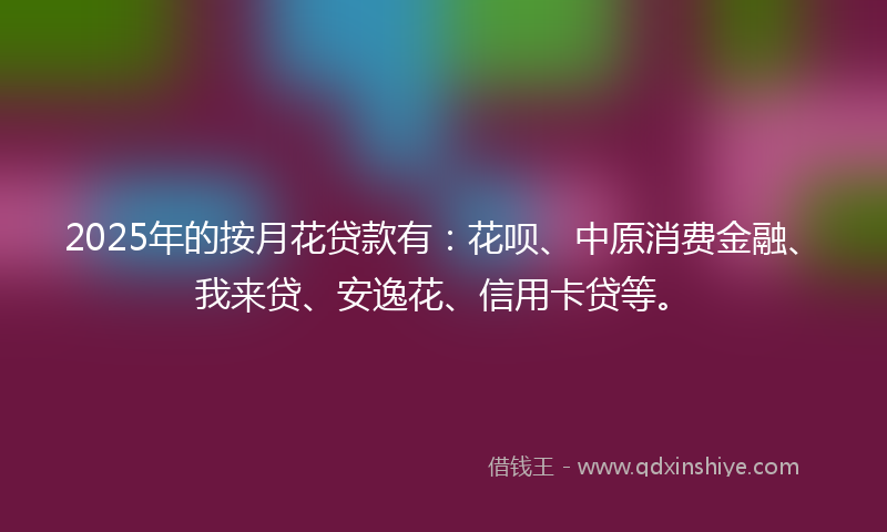 2025年的按月花贷款有：花呗、中原消费金融、我来贷、安逸花、信用卡贷等。