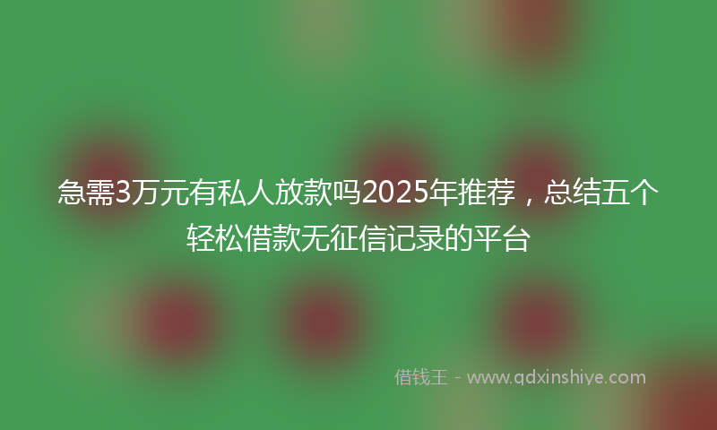 急需3万元有私人放款吗2025年推荐，总结五个轻松借款无征信记录的平台