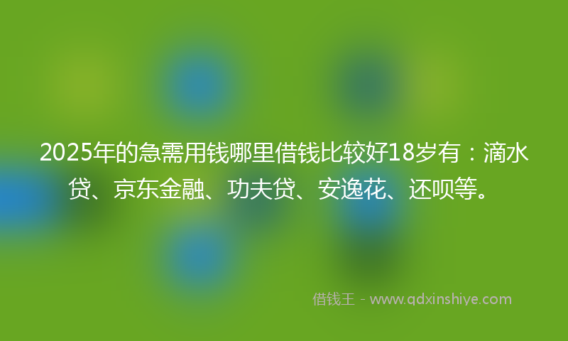 2025年的急需用钱哪里借钱比较好18岁有：滴水贷、京东金融、功夫贷、安逸花、还呗等。
