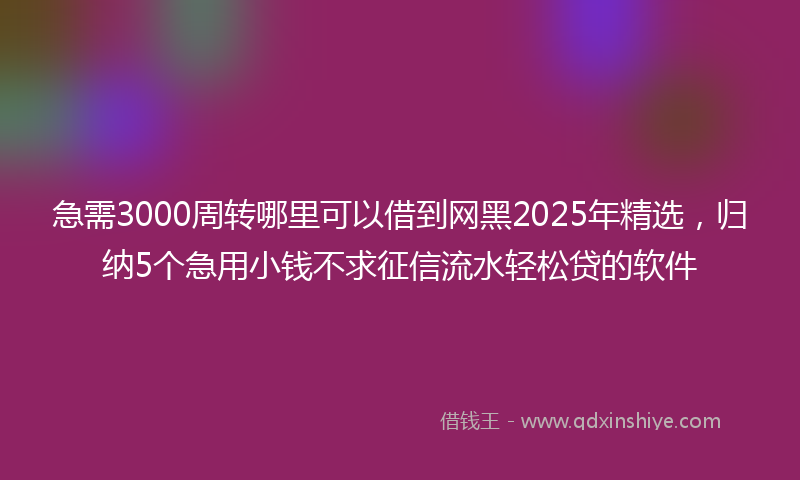 急需3000周转哪里可以借到网黑2025年精选，归纳5个急用小钱不求征信流水轻松贷的软件