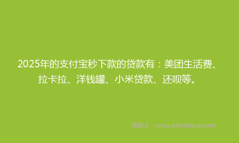 2025年的支付宝秒下款的贷款有：美团生活费、拉卡拉、洋钱罐、小米贷款、还呗等。