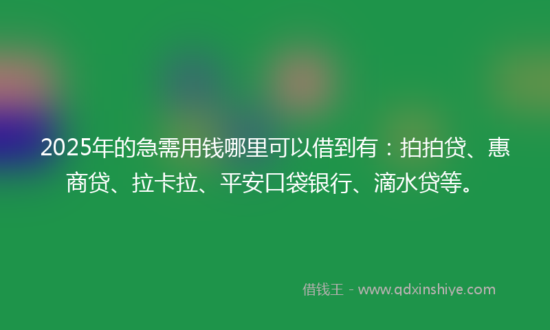 2025年的急需用钱哪里可以借到有：拍拍贷、惠商贷、拉卡拉、平安口袋银行、滴水贷等。