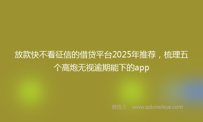 放款快不看征信的借贷平台2025年推荐，梳理五个高炮无视逾期能下的app