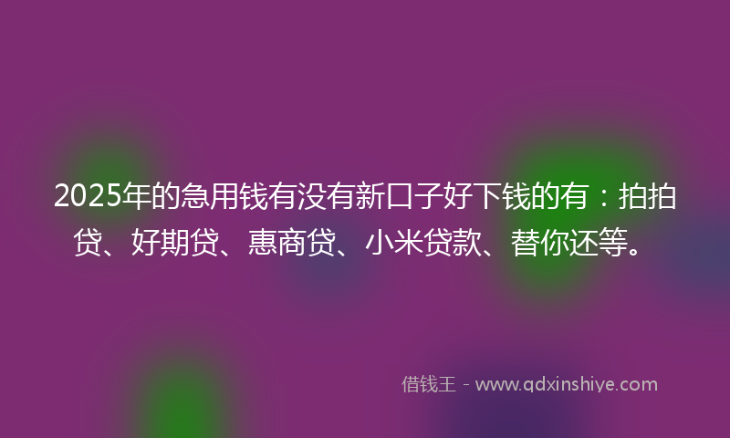 2025年的急用钱有没有新口子好下钱的有：拍拍贷、好期贷、惠商贷、小米贷款、替你还等。