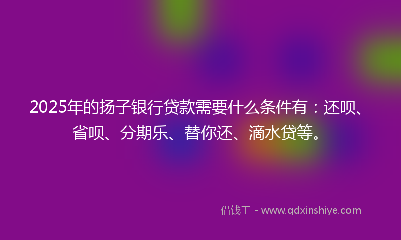 2025年的扬子银行贷款需要什么条件有：还呗、省呗、分期乐、替你还、滴水贷等。