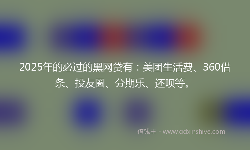 2025年的必过的黑网贷有：美团生活费、360借条、投友圈、分期乐、还呗等。