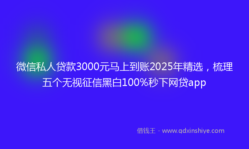微信私人贷款3000元马上到账2025年精选，梳理五个无视征信黑白100%秒下网贷app