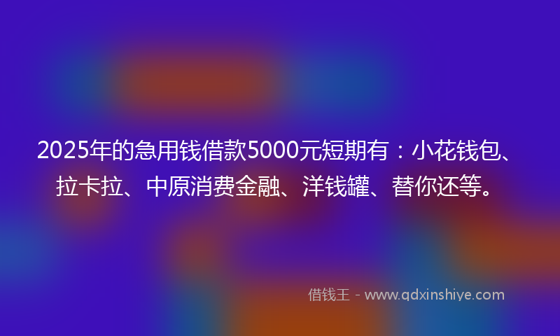 2025年的急用钱借款5000元短期有：小花钱包、拉卡拉、中原消费金融、洋钱罐、替你还等。