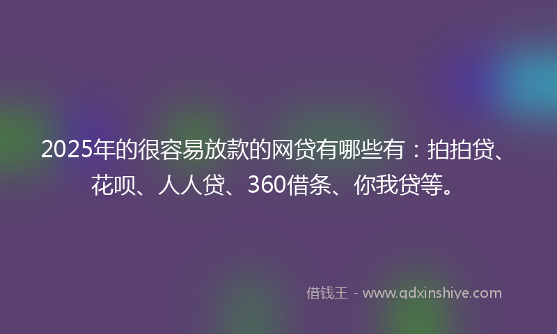 2025年的很容易放款的网贷有哪些有：拍拍贷、花呗、人人贷、360借条、你我贷等。