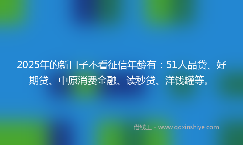 2025年的新口子不看征信年龄有:51人品贷、好期贷、中原消费金融、读秒贷、洋钱罐等。
