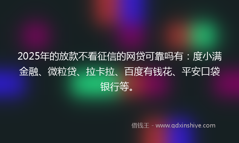 2025年的放款不看征信的网贷可靠吗有：度小满金融、微粒贷、拉卡拉、百度有钱花、平安口袋银行等。