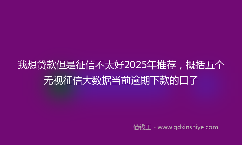 我想贷款但是征信不太好2025年推荐，概括五个无视征信大数据当前逾期下款的口子