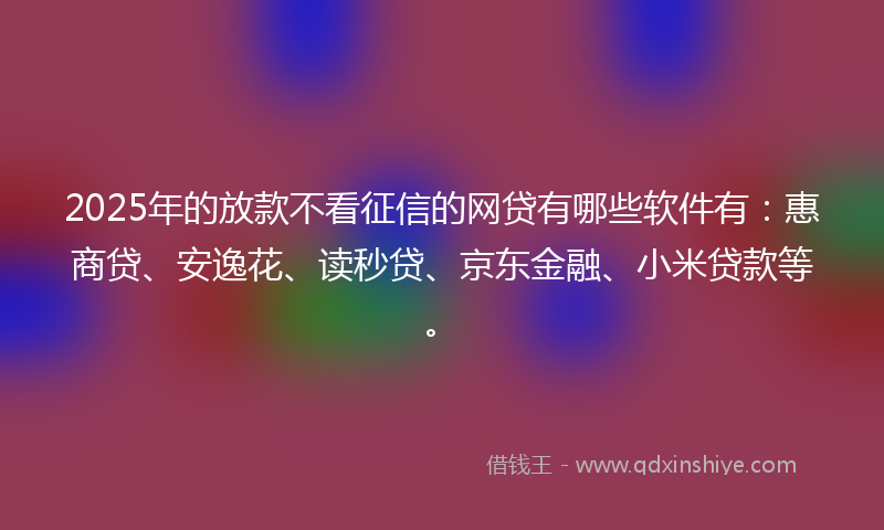2025年的放款不看征信的网贷有哪些软件有：惠商贷、安逸花、读秒贷、京东金融、小米贷款等。