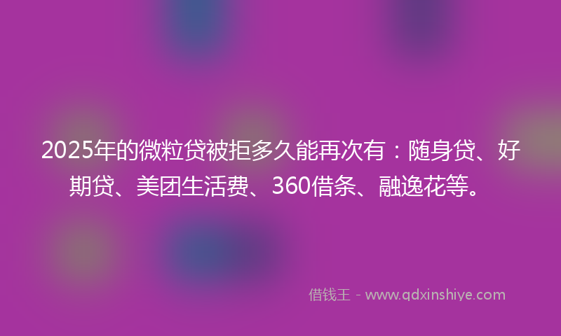 2025年的微粒贷被拒多久能再次有：随身贷、好期贷、美团生活费、360借条、融逸花等。