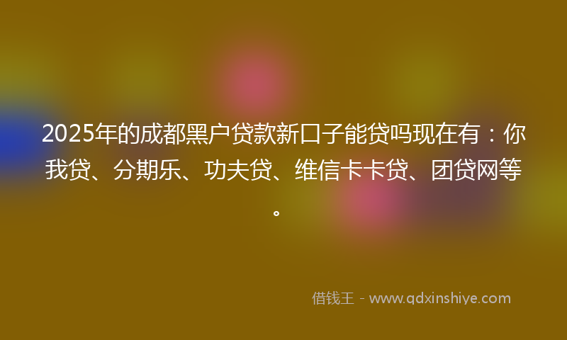 2025年的成都黑户贷款新口子能贷吗现在有：你我贷、分期乐、功夫贷、维信卡卡贷、团贷网等。