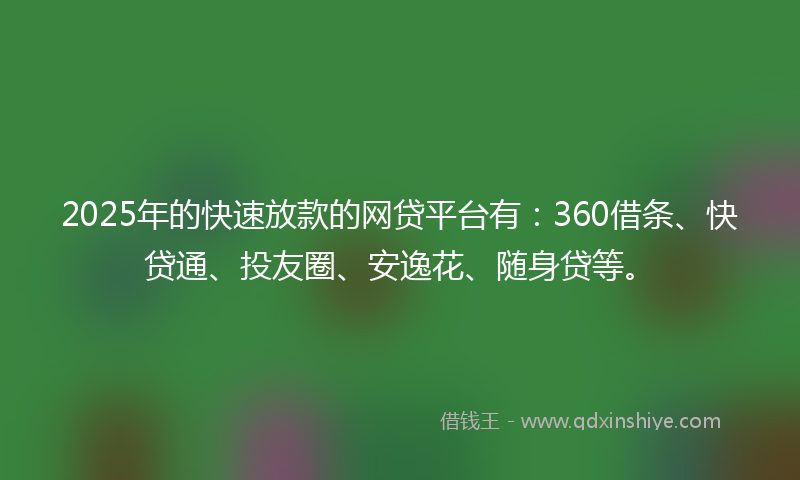 2025年的快速放款的网贷平台有：360借条、快贷通、投友圈、安逸花、随身贷等。