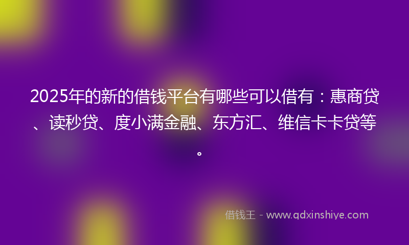 2025年的新的借钱平台有哪些可以借有：惠商贷、读秒贷、度小满金融、东方汇、维信卡卡贷等。