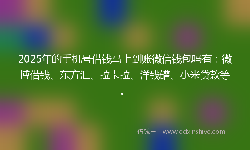 2025年的手机号借钱马上到账微信钱包吗有：微博借钱、东方汇、拉卡拉、洋钱罐、小米贷款等。