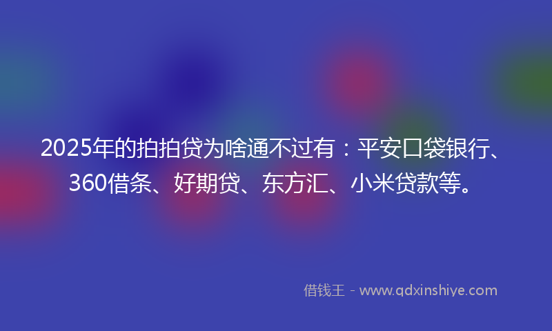 2025年的拍拍贷为啥通不过有：平安口袋银行、360借条、好期贷、东方汇、小米贷款等。