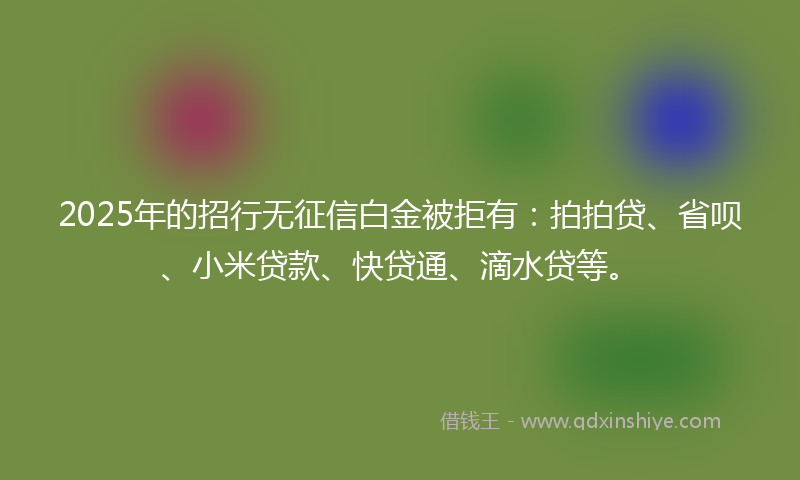 2025年的招行无征信白金被拒有：拍拍贷、省呗、小米贷款、快贷通、滴水贷等。