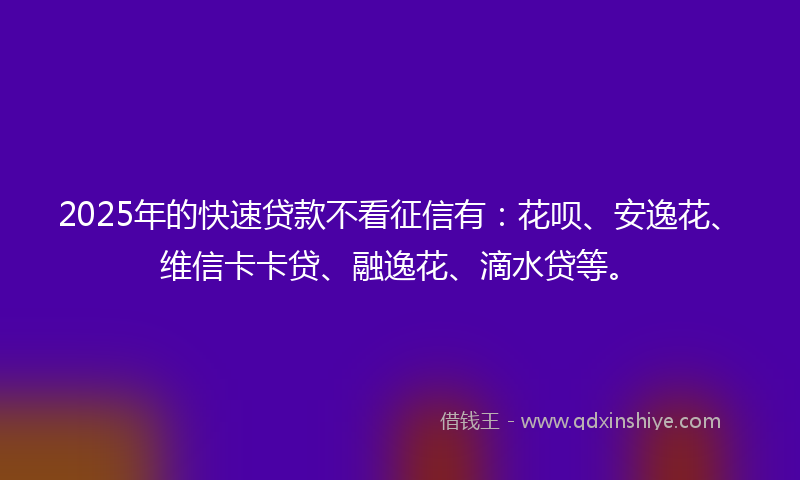 2025年的快速贷款不看征信有：花呗、安逸花、维信卡卡贷、融逸花、滴水贷等。