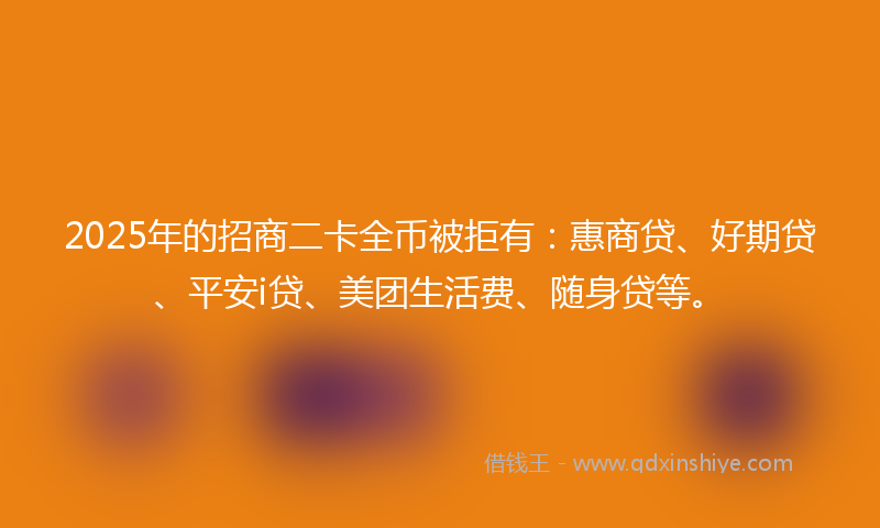 2025年的招商二卡全币被拒有：惠商贷、好期贷、平安i贷、美团生活费、随身贷等。