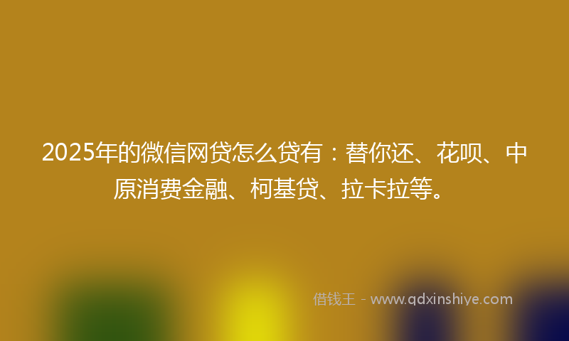 2025年的微信网贷怎么贷有：替你还、花呗、中原消费金融、柯基贷、拉卡拉等。