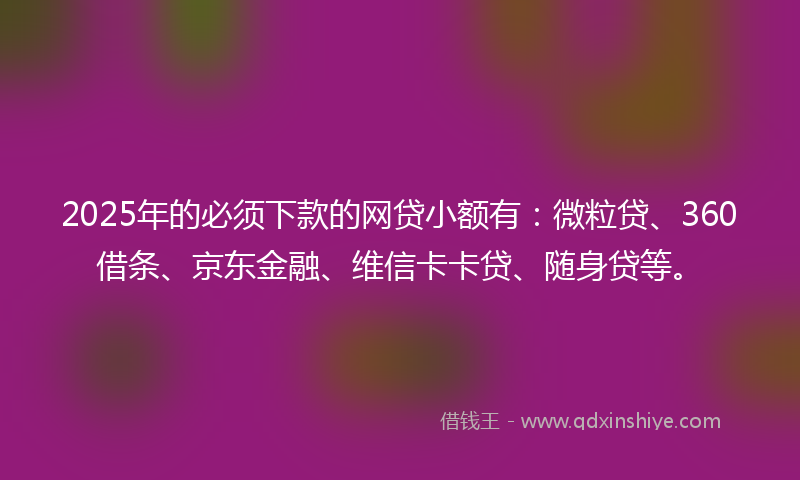 2025年的必须下款的网贷小额有：微粒贷、360借条、京东金融、维信卡卡贷、随身贷等。