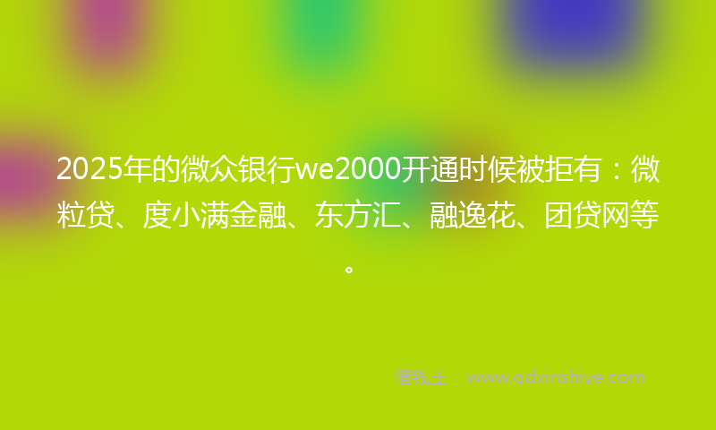 2025年的微众银行we2000开通时候被拒有：微粒贷、度小满金融、东方汇、融逸花、团贷网等。