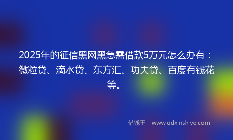 2025年的征信黑网黑急需借款5万元怎么办有：微粒贷、滴水贷、东方汇、功夫贷、百度有钱花等。