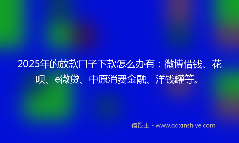 2025年的放款口子下款怎么办有：微博借钱、花呗、e微贷、中原消费金融、洋钱罐等。