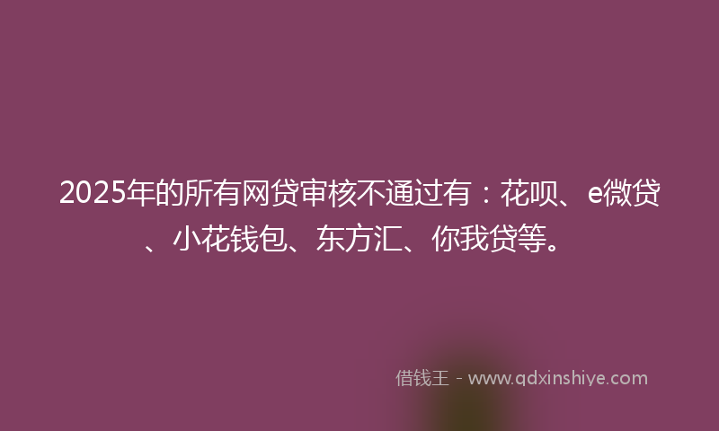 2025年的所有网贷审核不通过有：花呗、e微贷、小花钱包、东方汇、你我贷等。