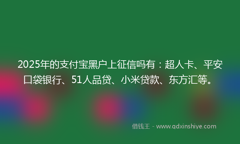 2025年的支付宝黑户上征信吗有：超人卡、平安口袋银行、51人品贷、小米贷款、东方汇等。