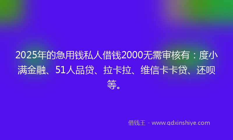 2025年的急用钱私人借钱2000无需审核有：度小满金融、51人品贷、拉卡拉、维信卡卡贷、还呗等。