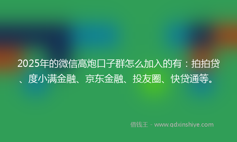 2025年的微信高炮口子群怎么加入的有：拍拍贷、度小满金融、京东金融、投友圈、快贷通等。
