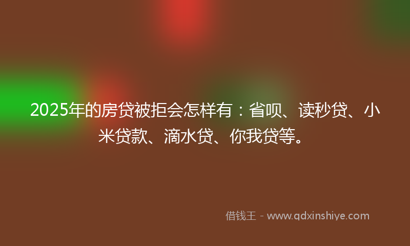 2025年的房贷被拒会怎样有：省呗、读秒贷、小米贷款、滴水贷、你我贷等。