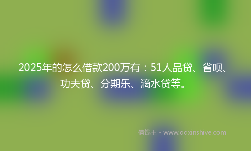 2025年的怎么借款200万有：51人品贷、省呗、功夫贷、分期乐、滴水贷等。