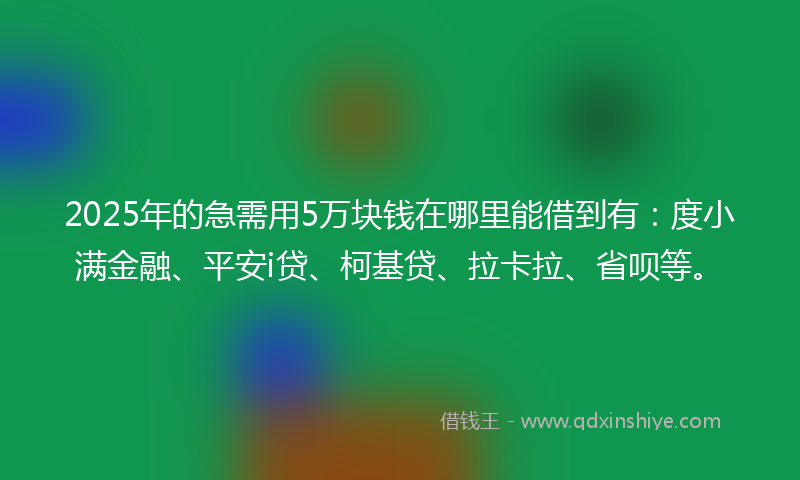 2025年的急需用5万块钱在哪里能借到有：度小满金融、平安i贷、柯基贷、拉卡拉、省呗等。
