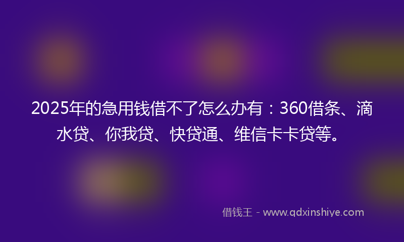2025年的急用钱借不了怎么办有：360借条、滴水贷、你我贷、快贷通、维信卡卡贷等。