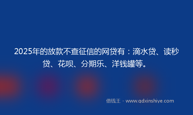2025年的放款不查征信的网贷有：滴水贷、读秒贷、花呗、分期乐、洋钱罐等。