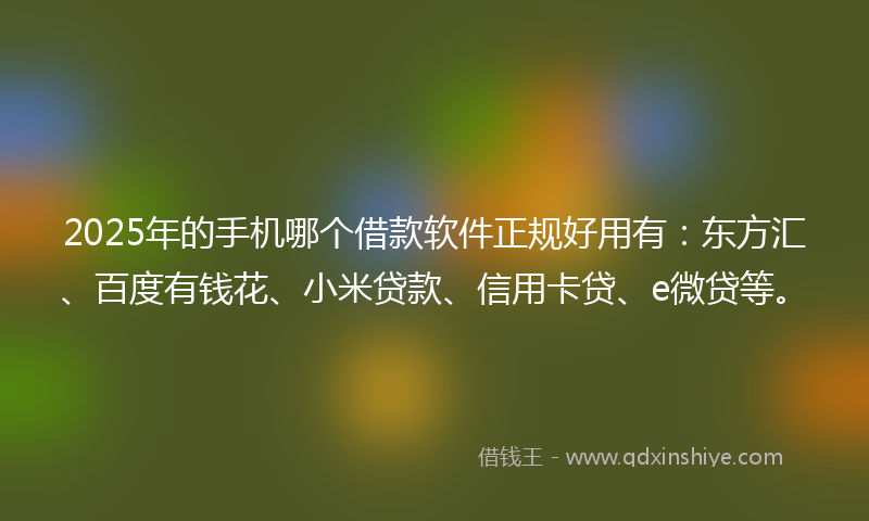 2025年的手机哪个借款软件正规好用有：东方汇、百度有钱花、小米贷款、信用卡贷、e微贷等。