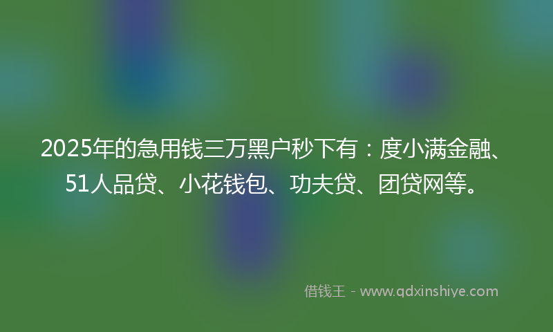 2025年的急用钱三万黑户秒下有：度小满金融、51人品贷、小花钱包、功夫贷、团贷网等。