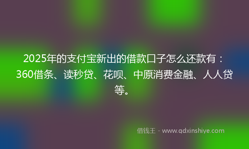 2025年的支付宝新出的借款口子怎么还款有：360借条、读秒贷、花呗、中原消费金融、人人贷等。