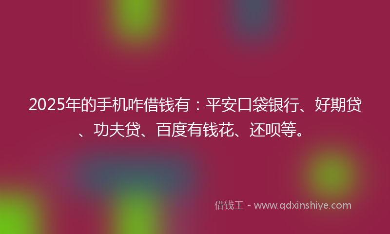 2025年的手机咋借钱有：平安口袋银行、好期贷、功夫贷、百度有钱花、还呗等。