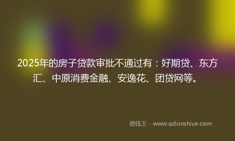 2025年的房子贷款审批不通过有：好期贷、东方汇、中原消费金融、安逸花、团贷网等。