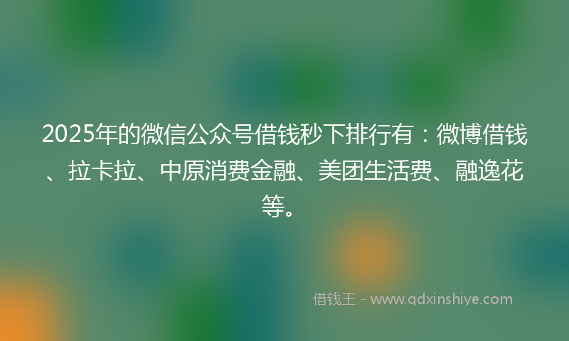 2025年的微信公众号借钱秒下排行有：微博借钱、拉卡拉、中原消费金融、美团生活费、融逸花等。