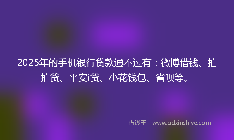 2025年的手机银行贷款通不过有:微博借钱、拍拍贷、平安i贷、小花钱包、省呗等。