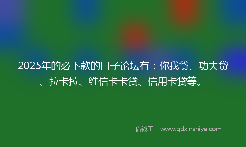 2025年的必下款的口子论坛有：你我贷、功夫贷、拉卡拉、维信卡卡贷、信用卡贷等。