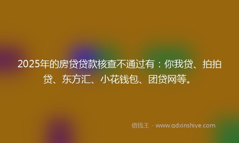 2025年的房贷贷款核查不通过有：你我贷、拍拍贷、东方汇、小花钱包、团贷网等。