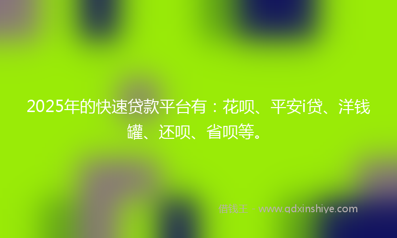 2025年的快速贷款平台有：花呗、平安i贷、洋钱罐、还呗、省呗等。